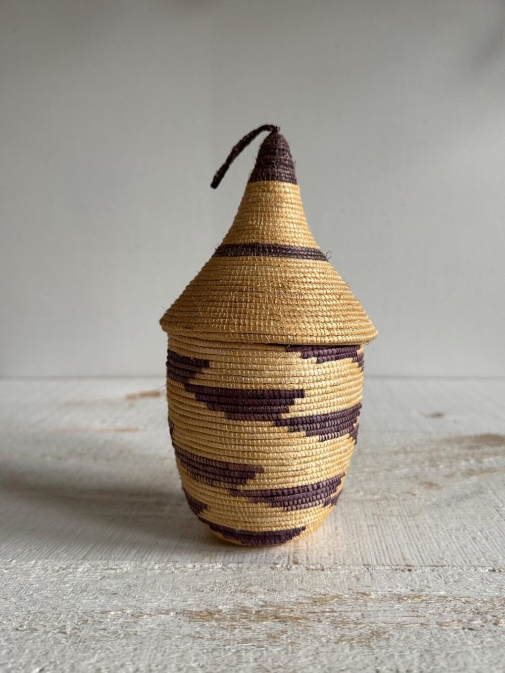 Woven Tight Woven Coil Basket with Pointed Lid
